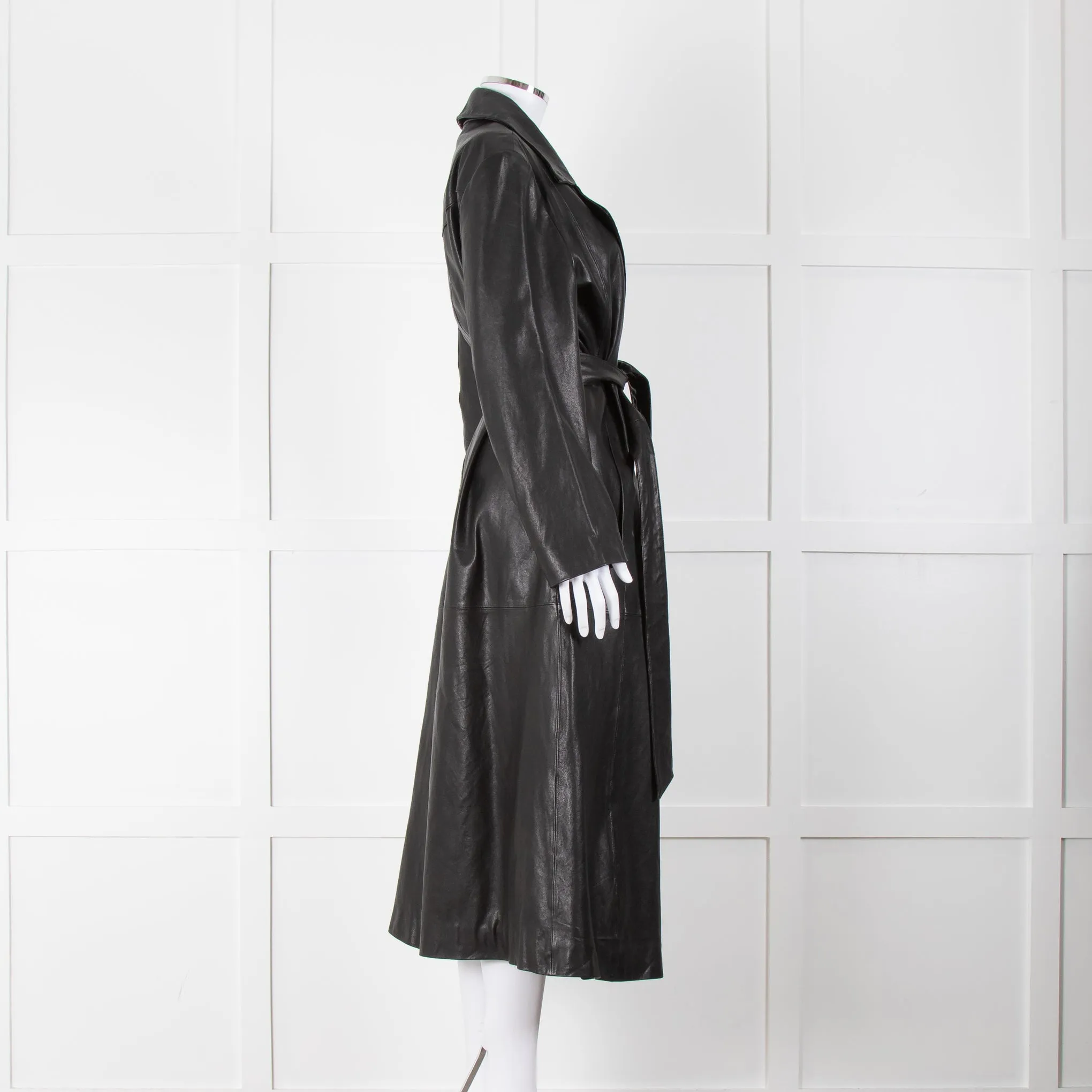 Envelope1976 Black Leather Trench with Belted Waist