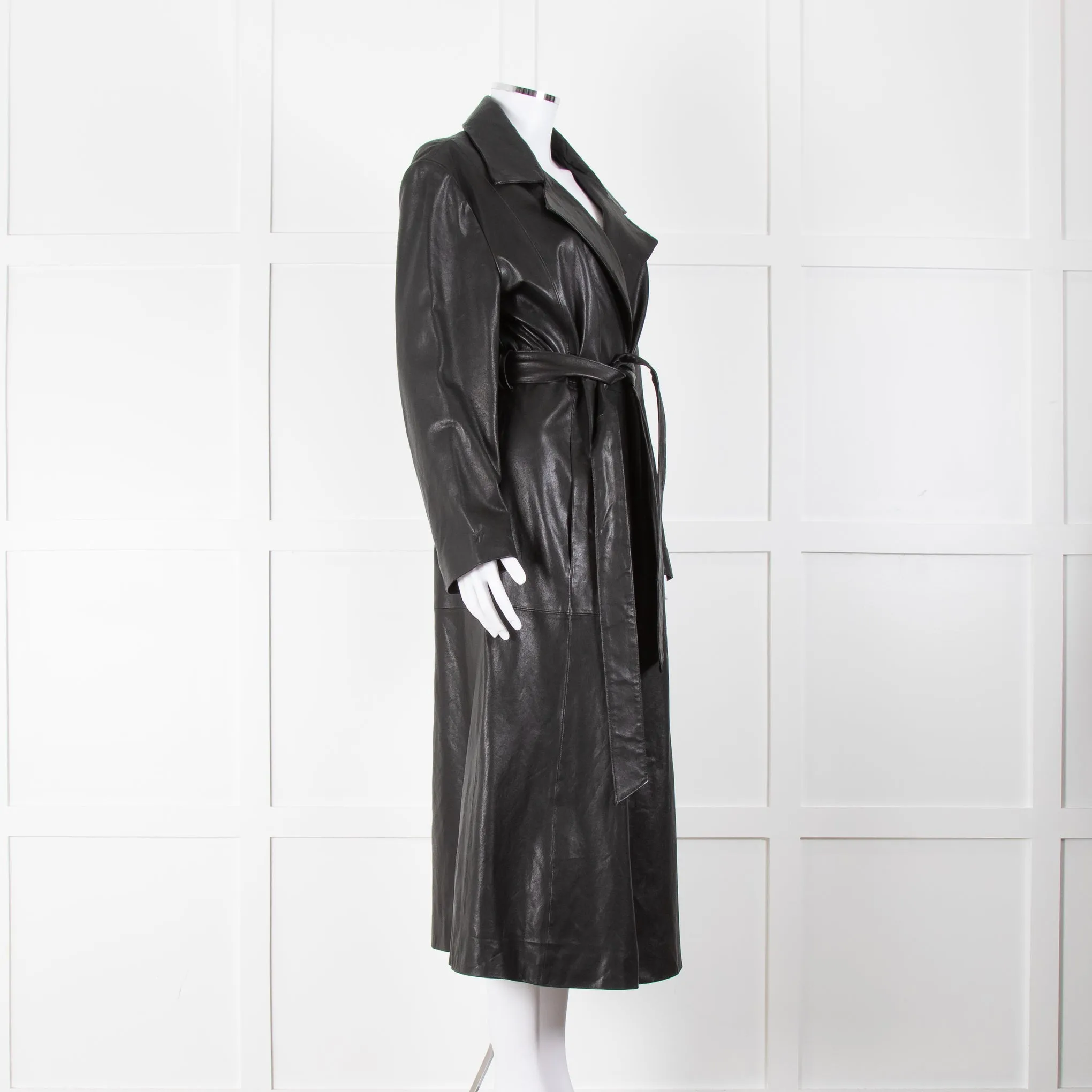 Envelope1976 Black Leather Trench with Belted Waist