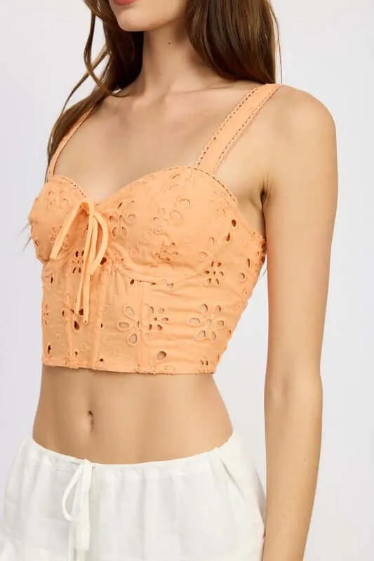 Eyelet Corset Top With Front Drawstrings