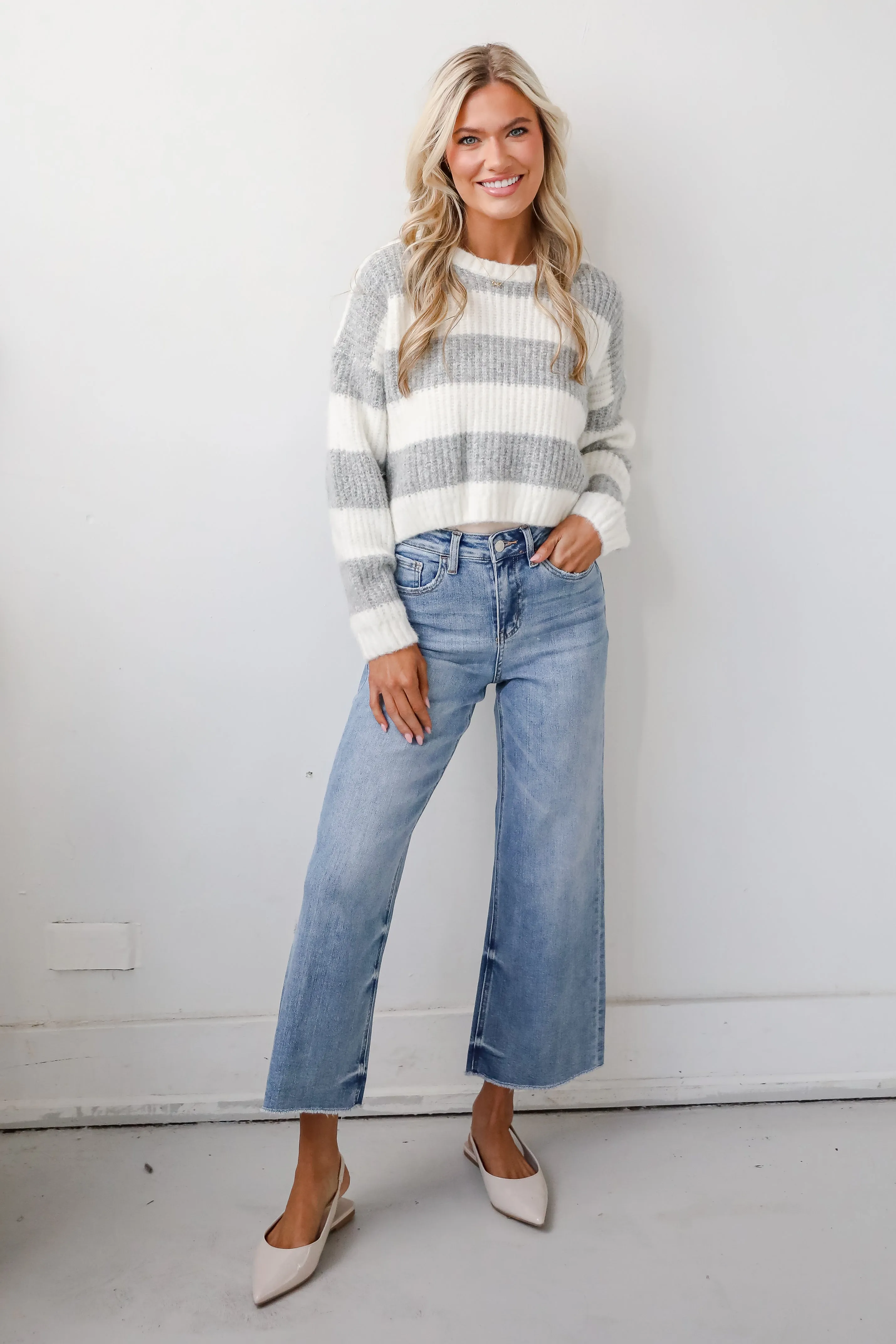 FINAL SALE - Polished Muse Heather Grey Striped Sweater