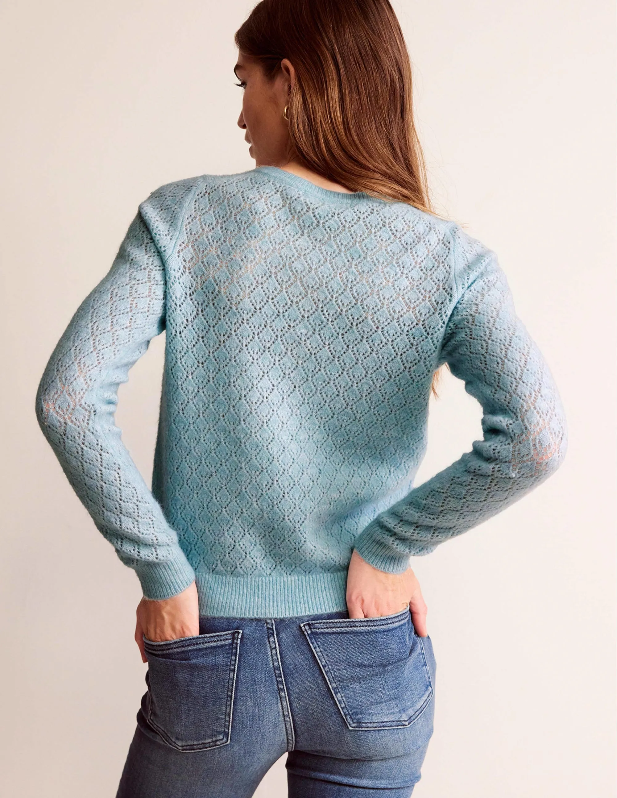 Fluffy Henley Pointelle Jumper-Gulf Stream