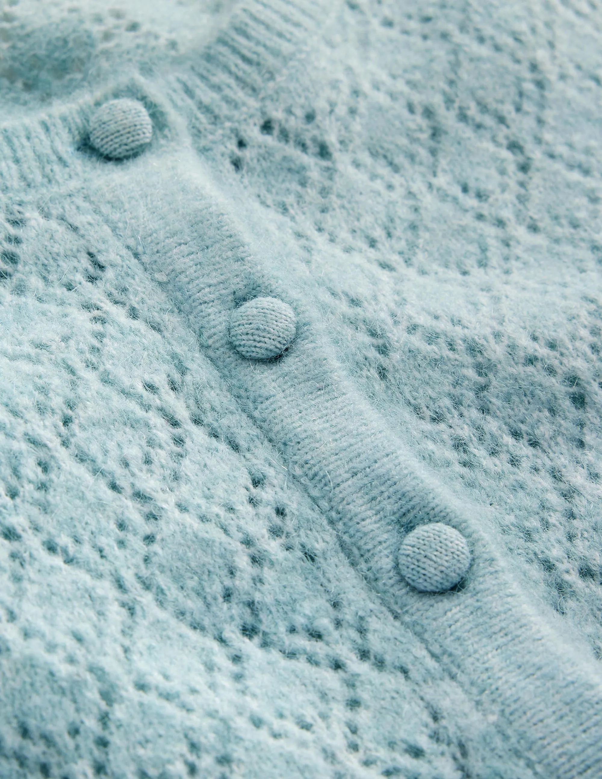 Fluffy Henley Pointelle Jumper-Gulf Stream