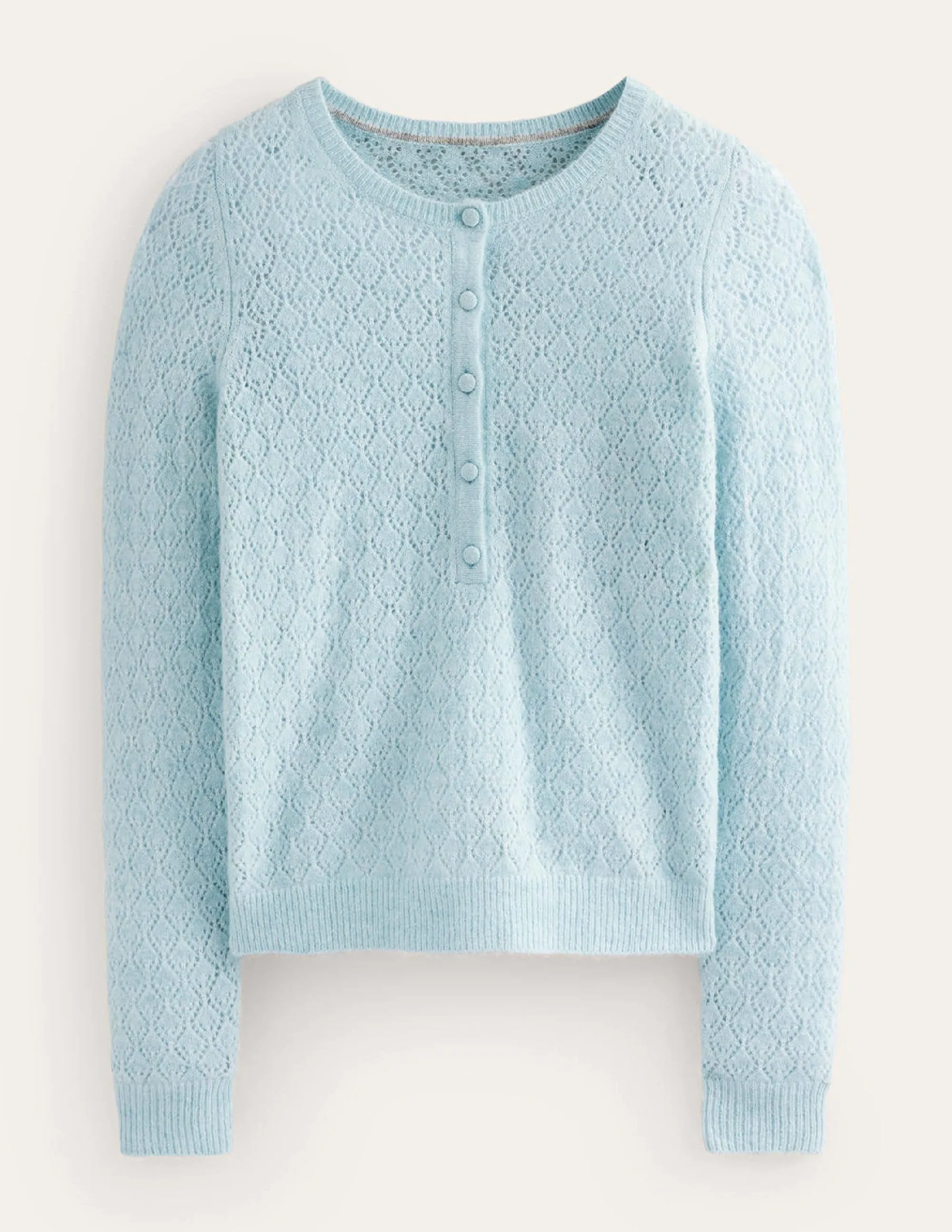 Fluffy Henley Pointelle Jumper-Gulf Stream