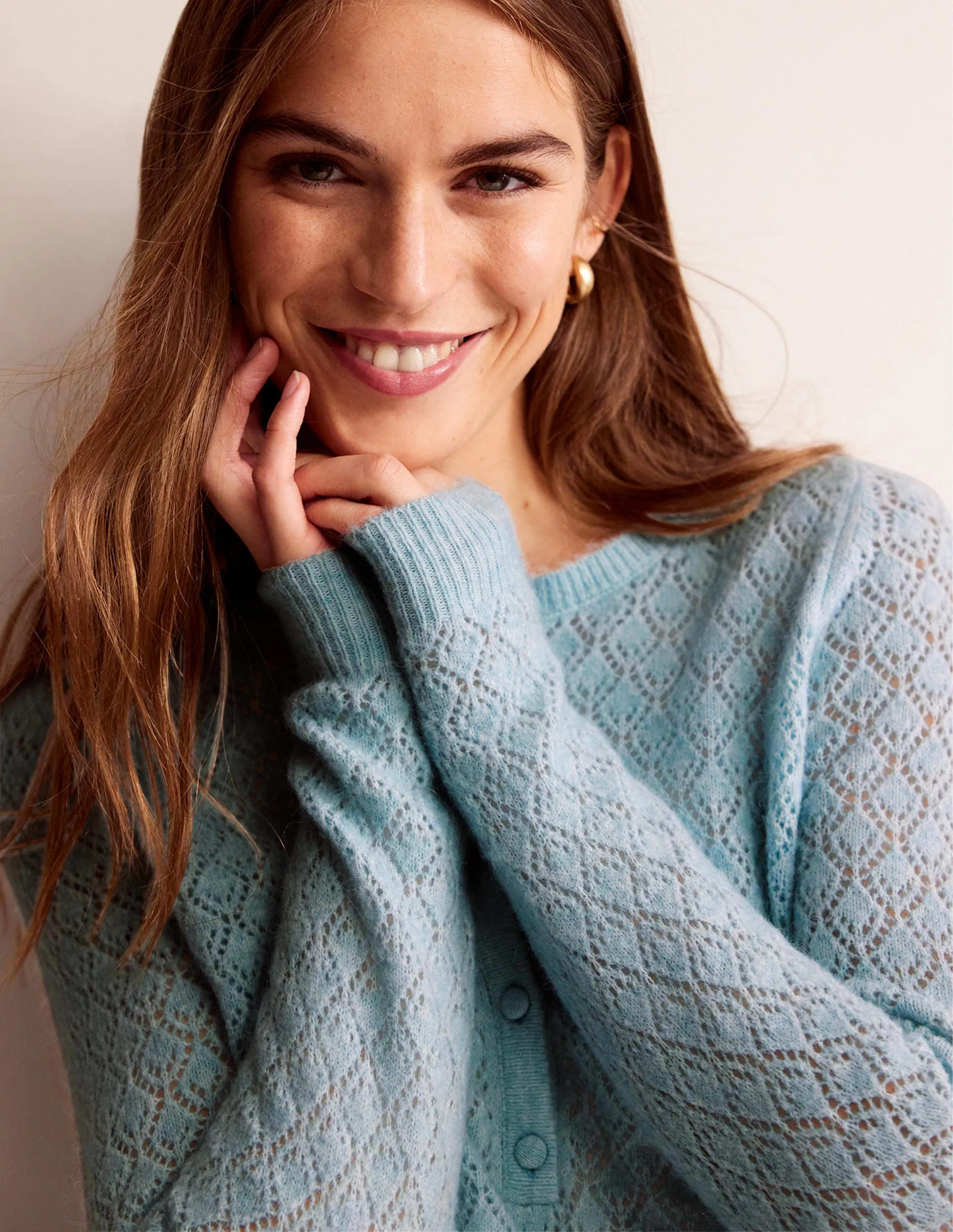 Fluffy Henley Pointelle Jumper-Gulf Stream