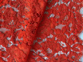 Fresh Sunset Vermillion Cotton Blend Alençon Lace Fabric (Made in France)