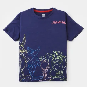 Girls Cotton T-Shirt  Character - Navy Blue