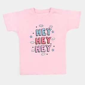 Girls Cotton T-Shirt Hey Hey Hey - Light Pink