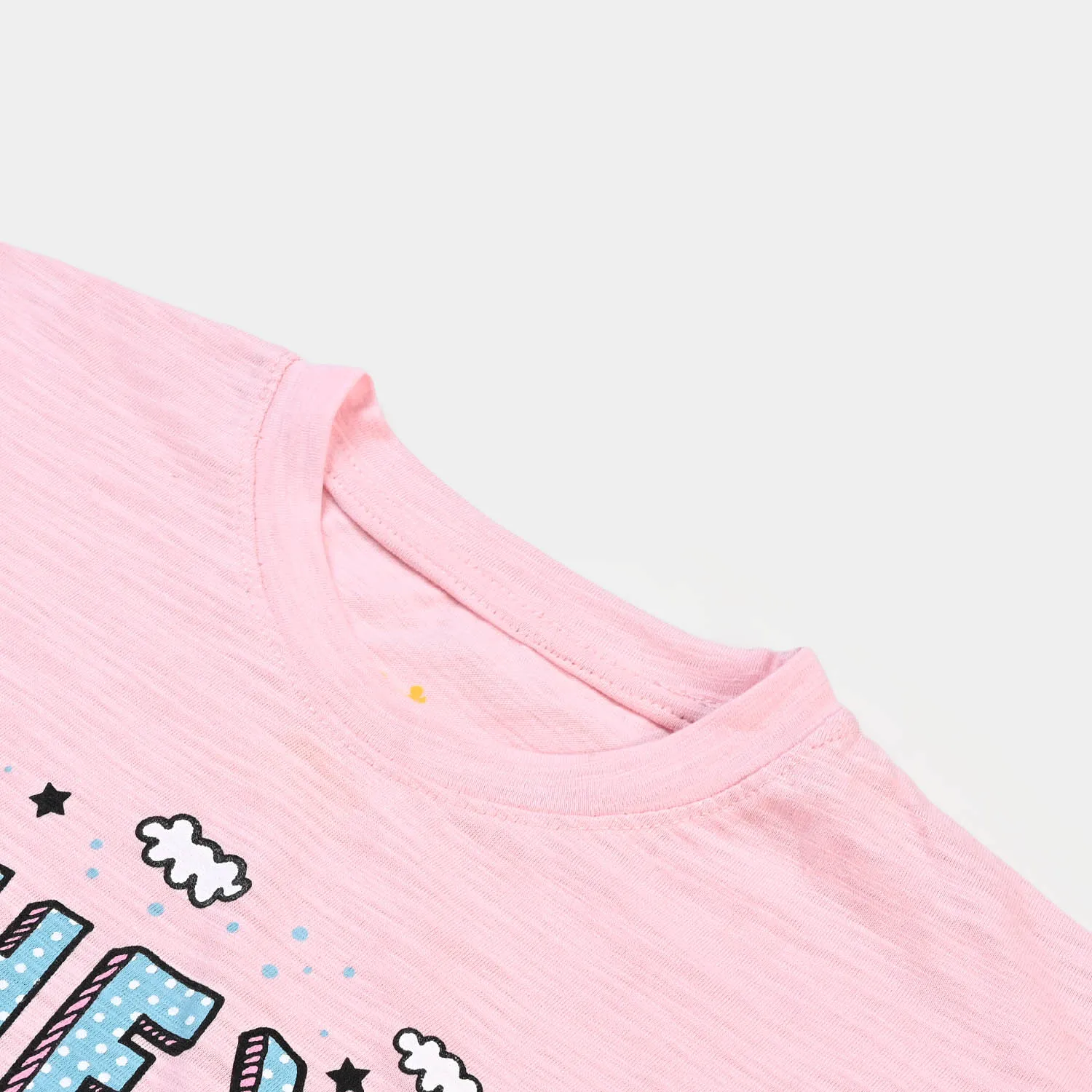 Girls Cotton T-Shirt Hey Hey Hey - Light Pink