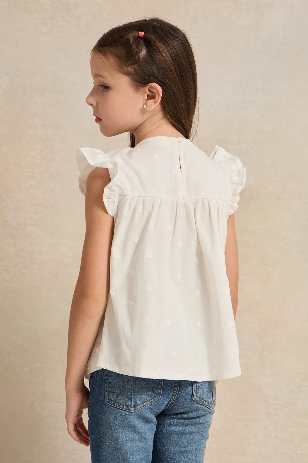 Girls White Allover Embroidered Blouse