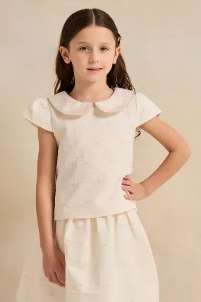 Girls White Polka Dot Jacquard Blouse