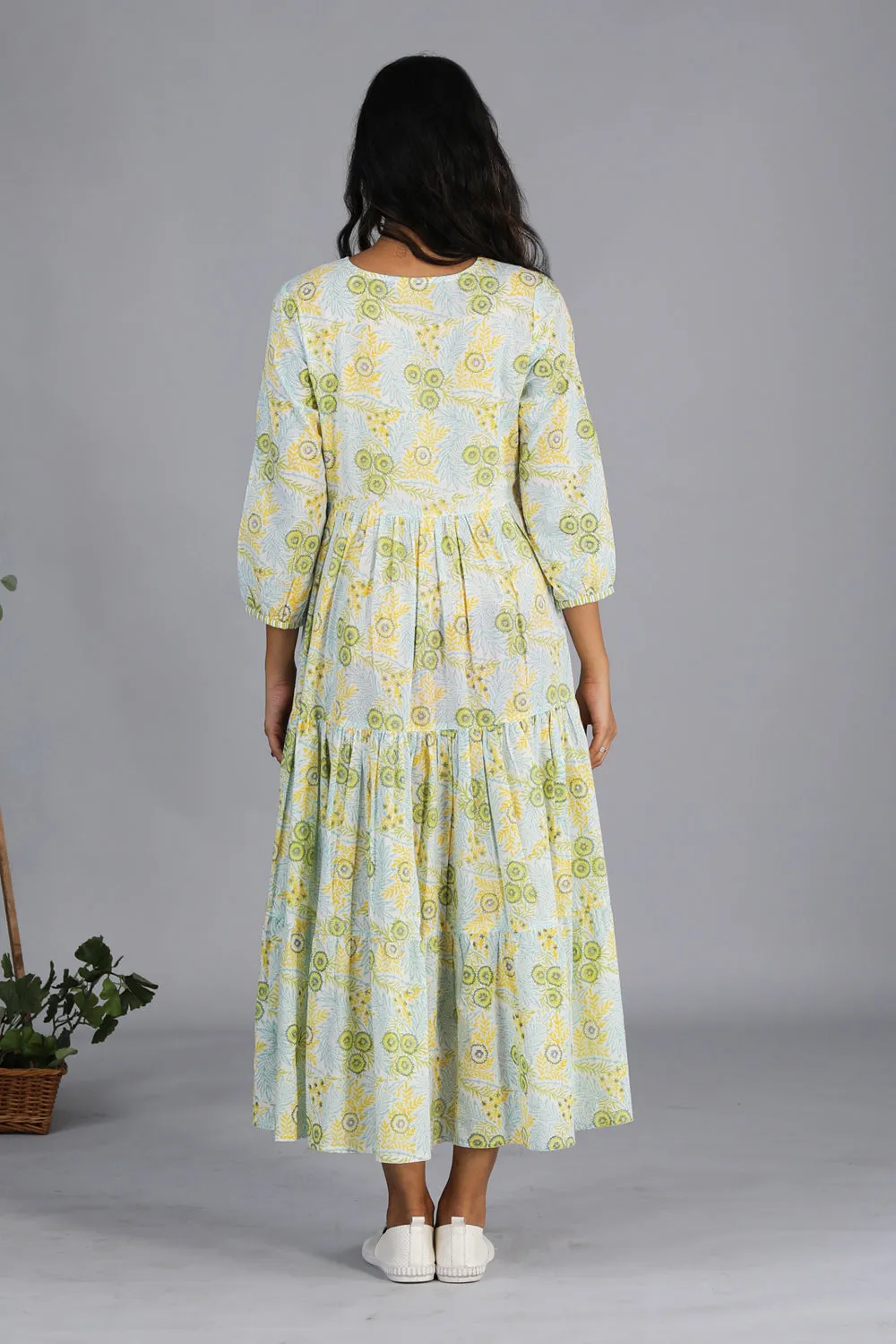 Hand block printed tiered dress