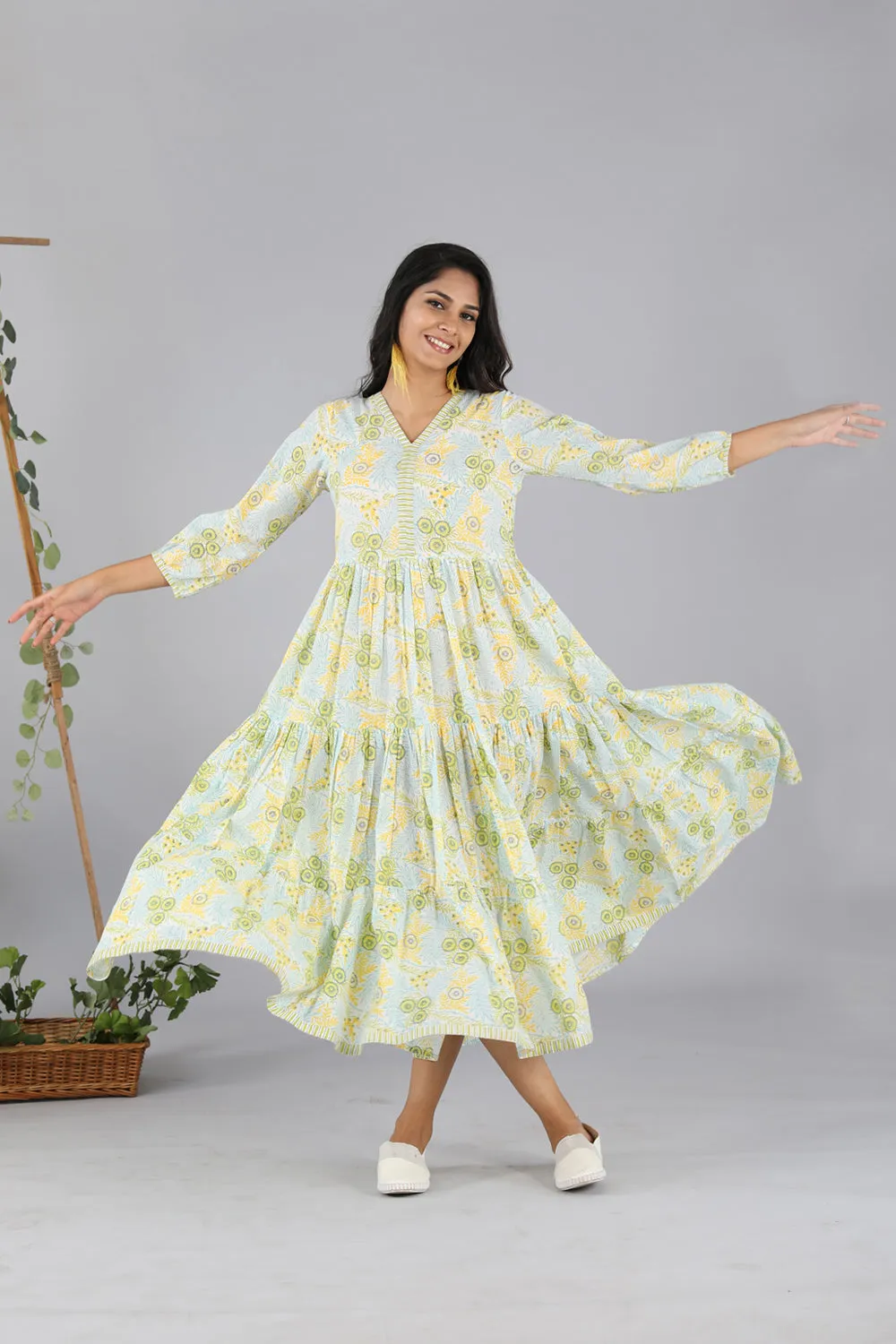 Hand block printed tiered dress