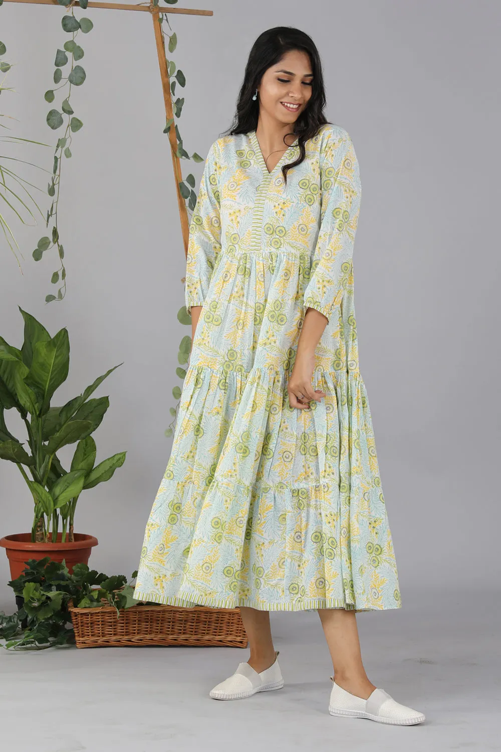 Hand block printed tiered dress