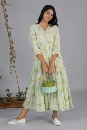 Hand block printed tiered dress
