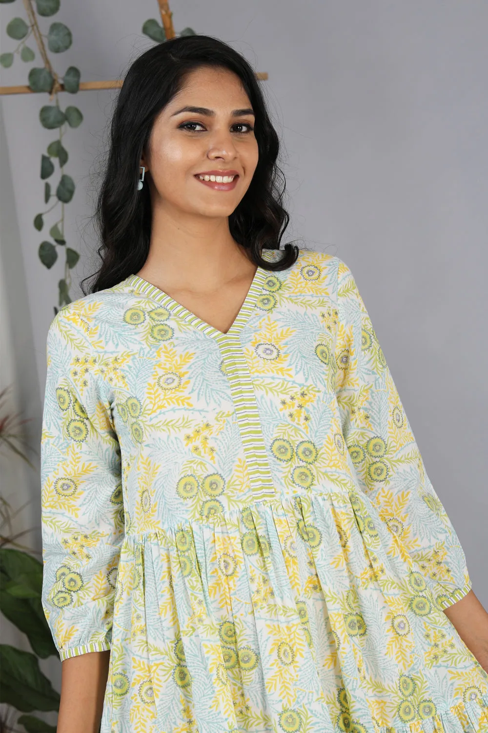Hand block printed tiered dress