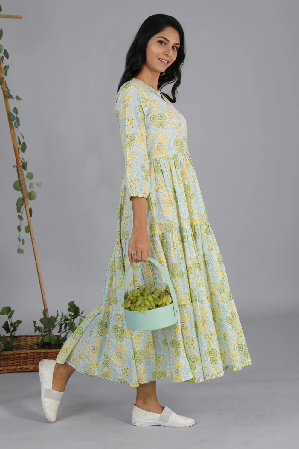 Hand block printed tiered dress