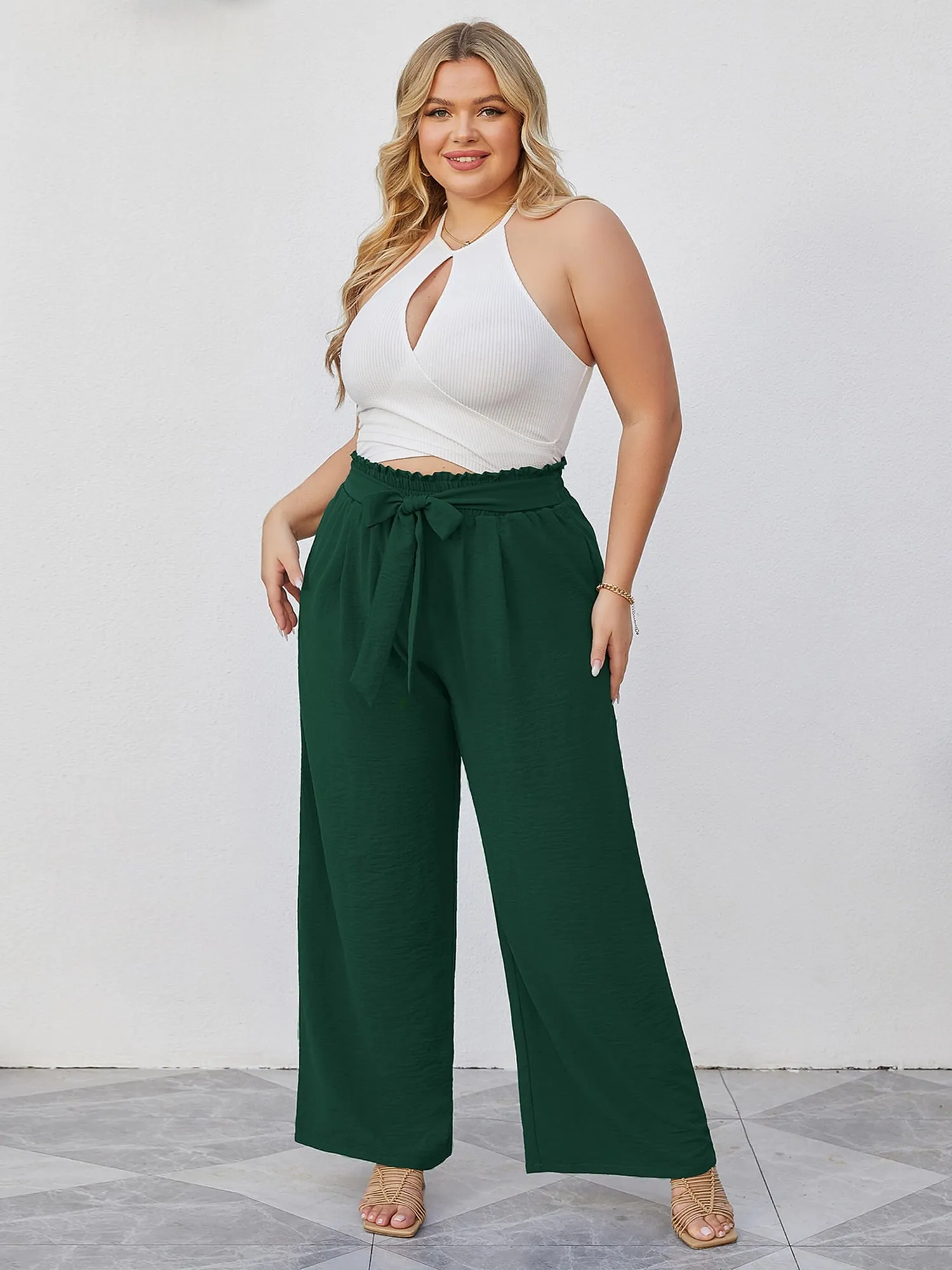 High Waist Wide Leg Palazzo Pants with Pockets with Loose Belt and super Flowy