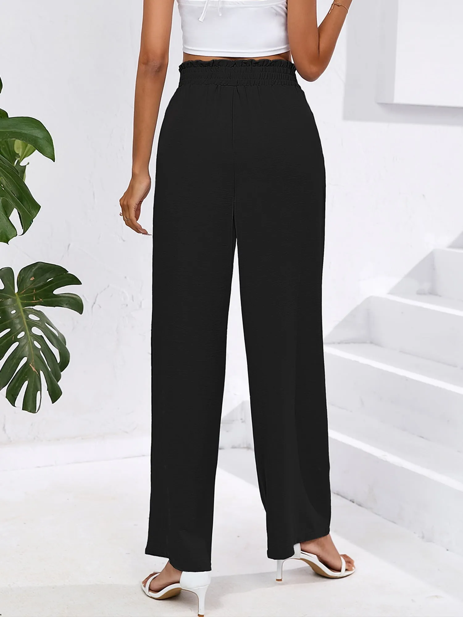 High Waist Wide Leg Palazzo Pants with Pockets with Loose Belt and super Flowy