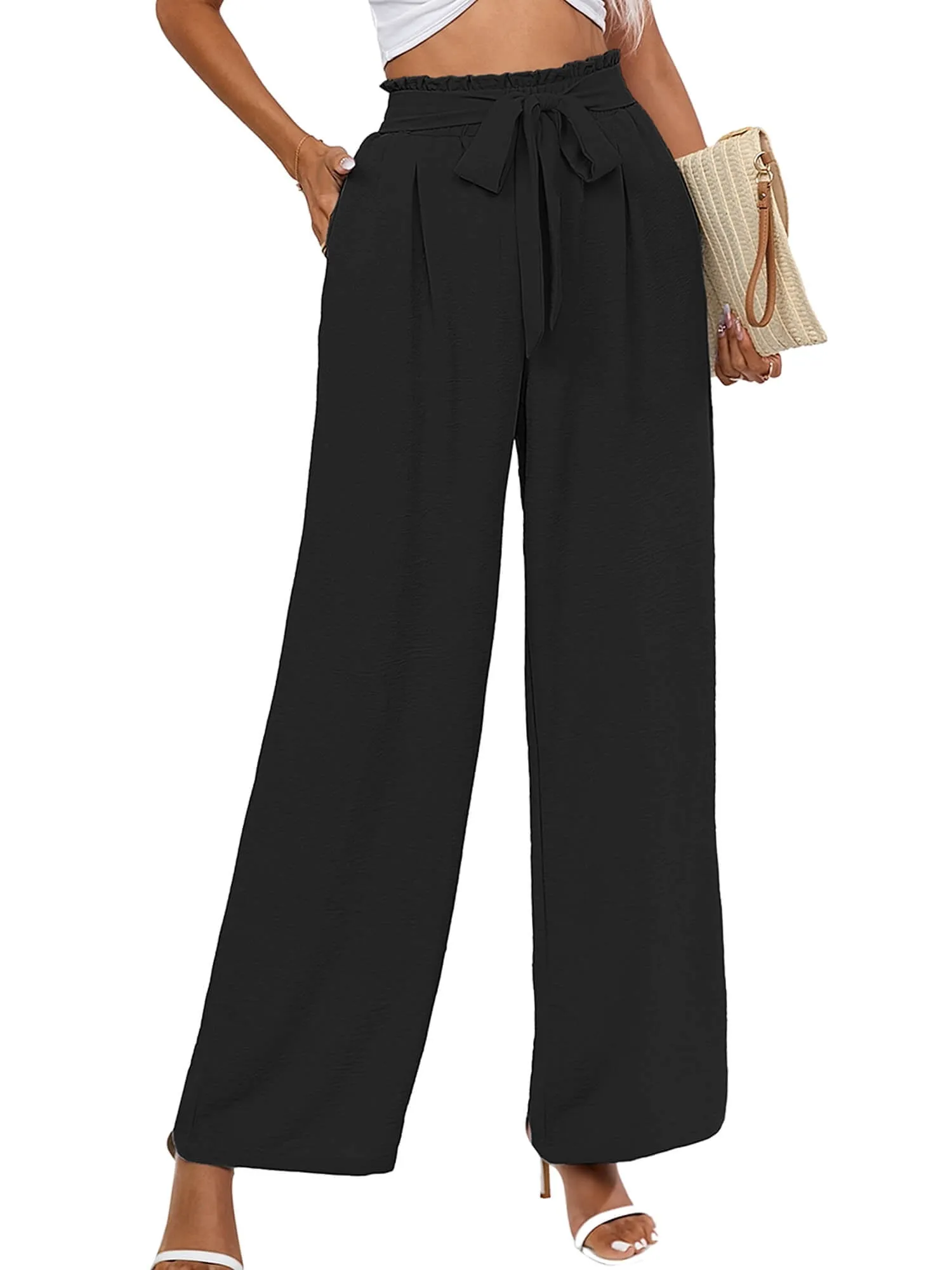 High Waist Wide Leg Palazzo Pants with Pockets with Loose Belt and super Flowy