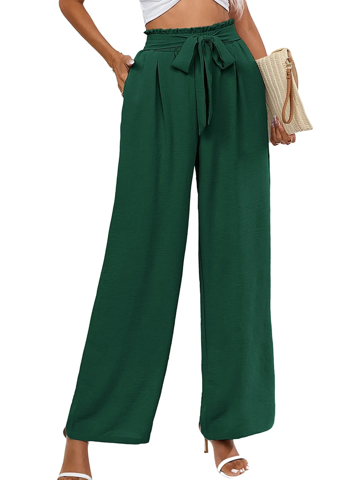 High Waist Wide Leg Palazzo Pants with Pockets with Loose Belt and super Flowy