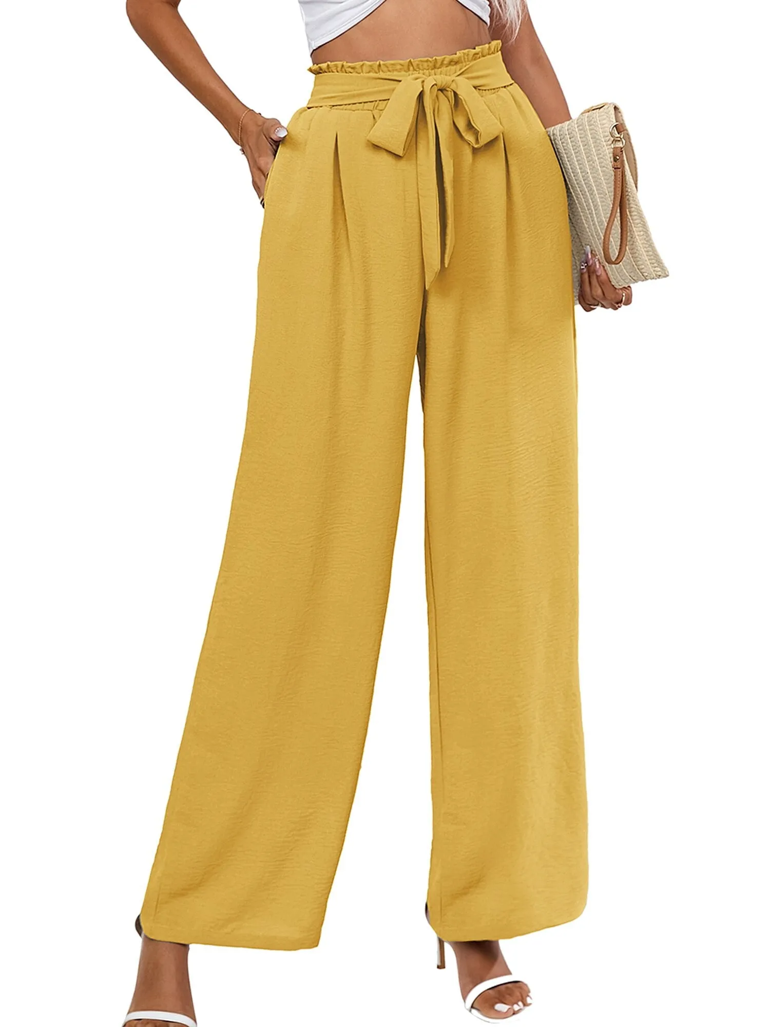 High Waist Wide Leg Palazzo Pants with Pockets with Loose Belt and super Flowy