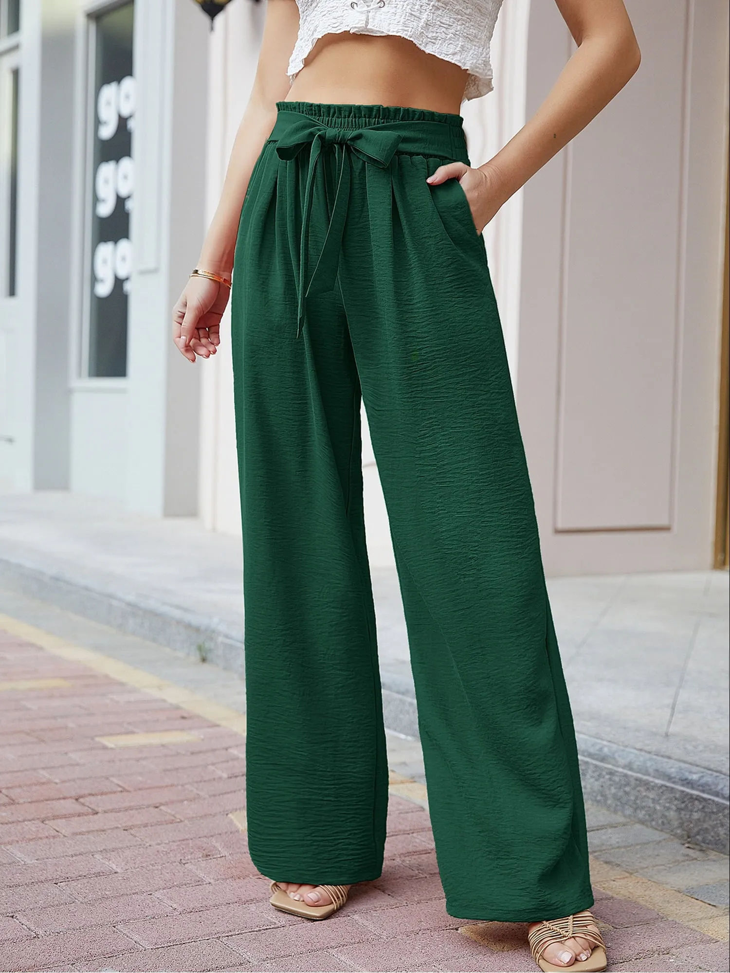 High Waist Wide Leg Palazzo Pants with Pockets with Loose Belt and super Flowy