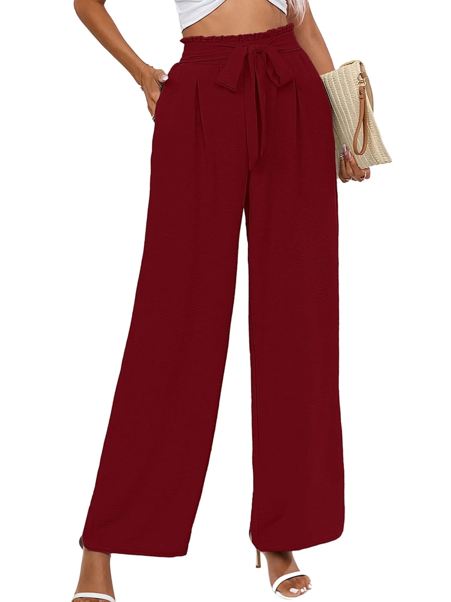 High Waist Wide Leg Palazzo Pants with Pockets with Loose Belt and super Flowy