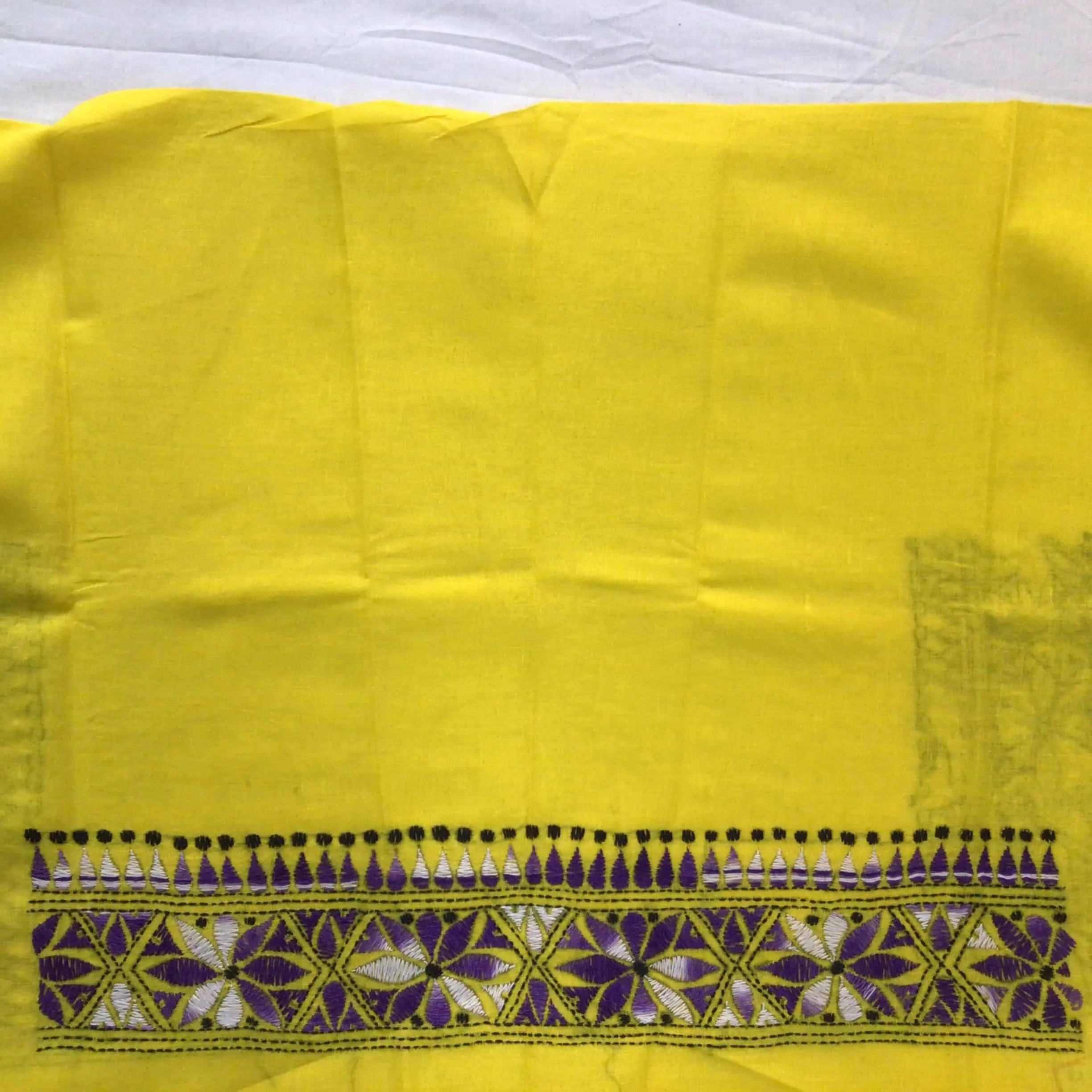 Indiva Yellow Kantha Blouse Piece with Purple Embroidery