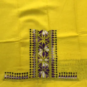 Indiva Yellow Kantha Blouse Piece with Purple Embroidery