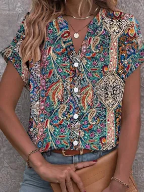 Ivyshape | Casual Short-Sleeved Printed Blouse for Women