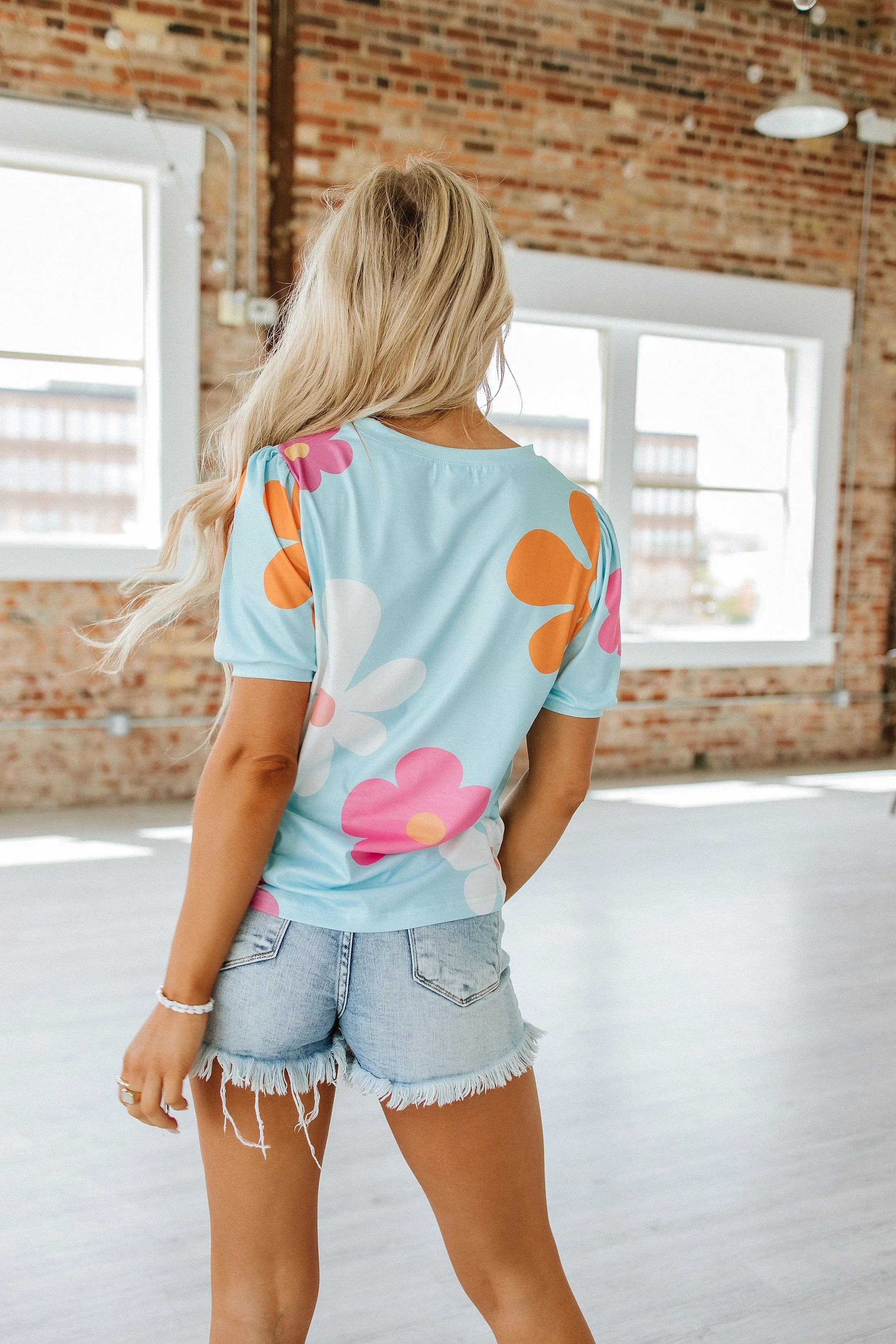 Kenzie Flower Print Bubble Sleeve Top | S-2XL
