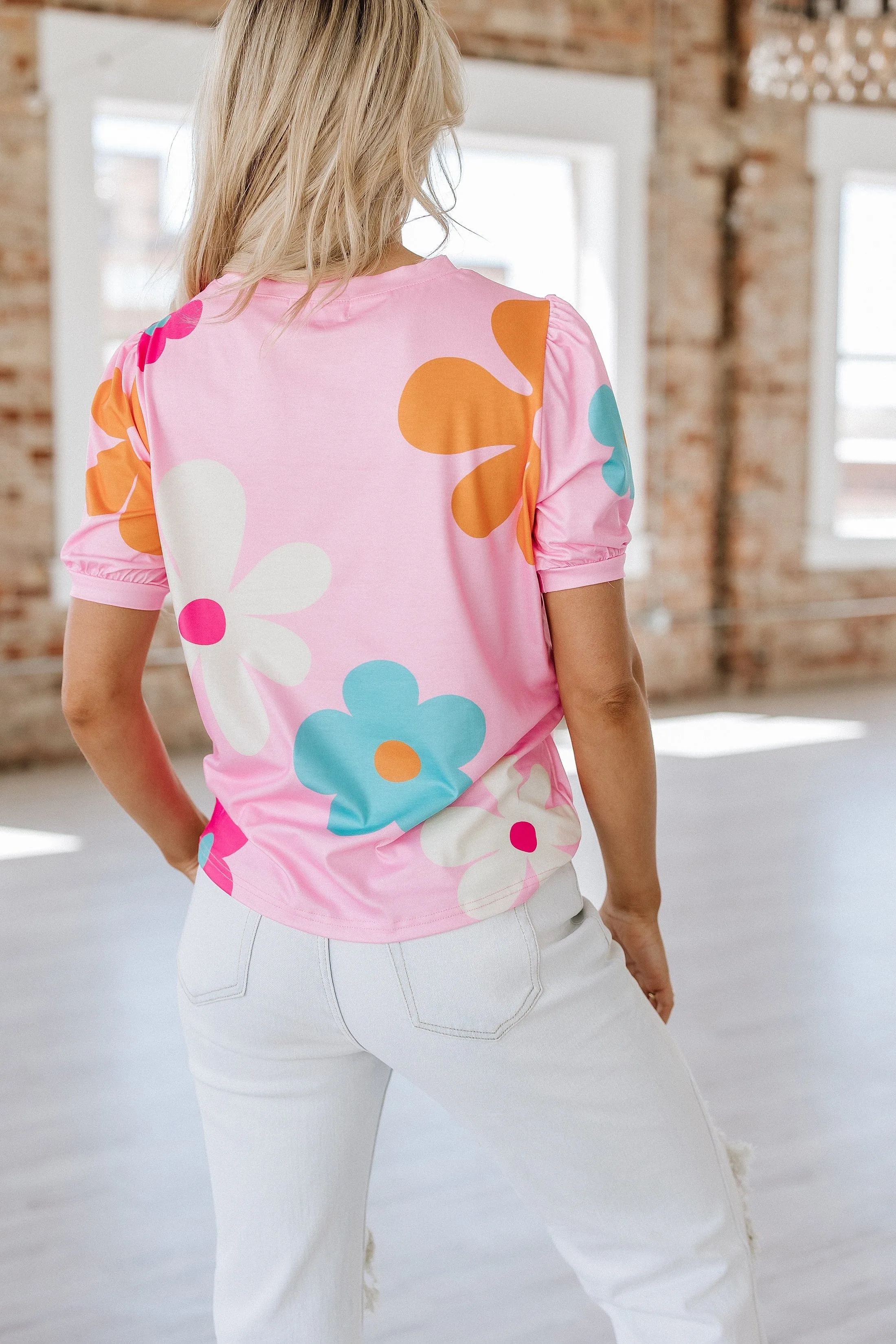 Kenzie Flower Print Bubble Sleeve Top | S-2XL