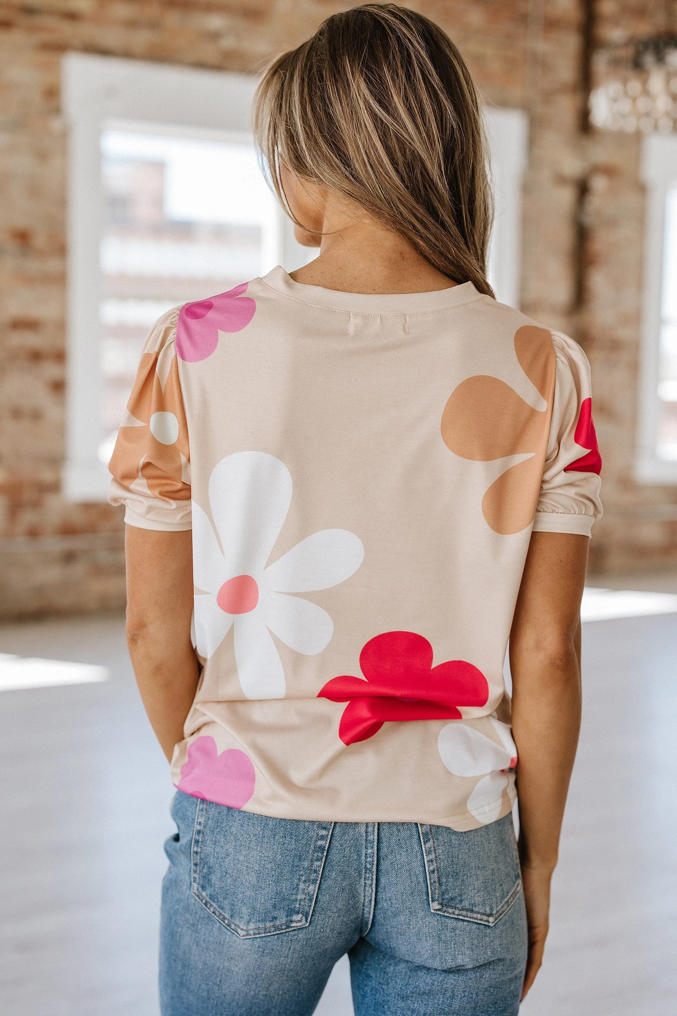 Kenzie Flower Print Bubble Sleeve Top | S-2XL