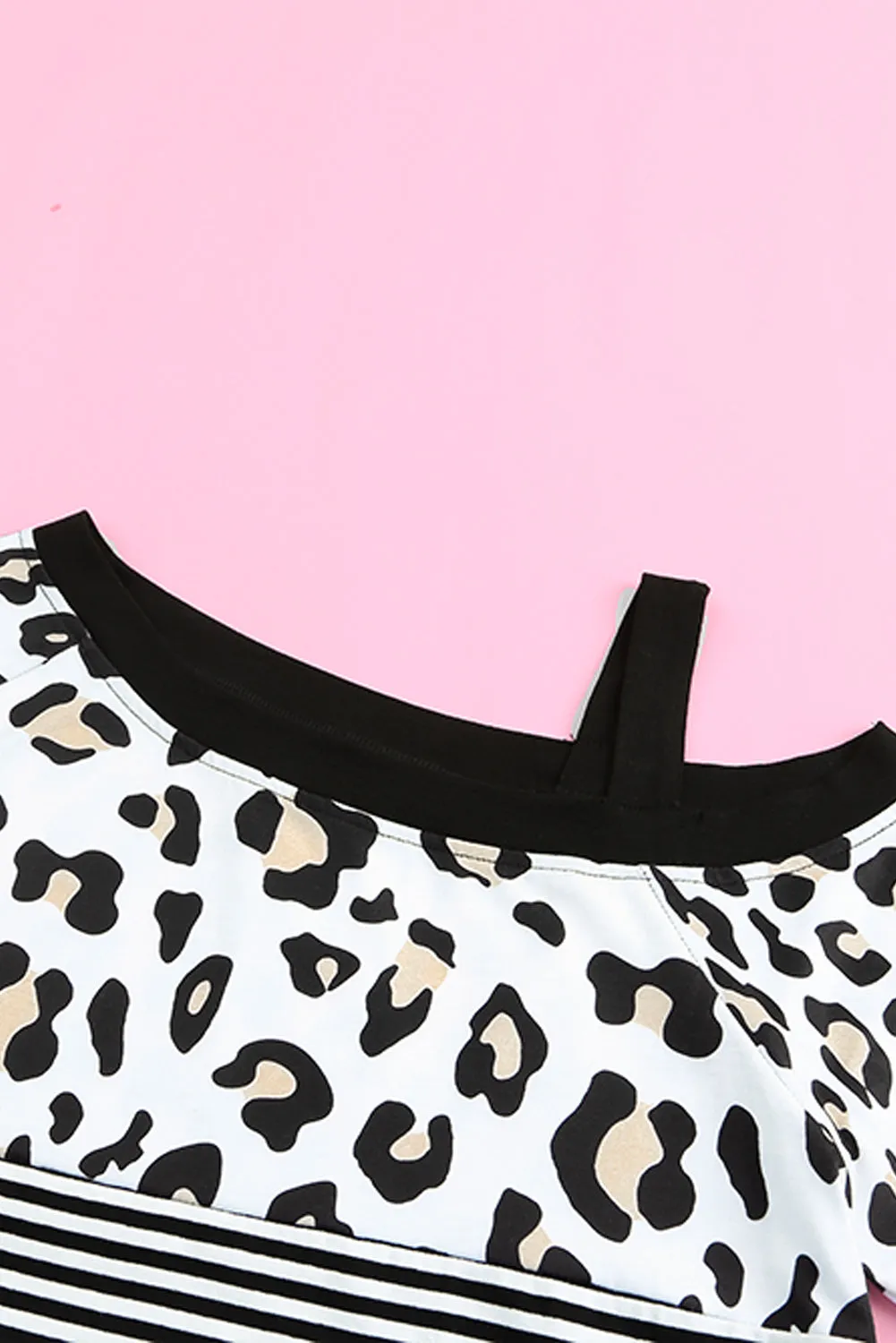 Leopard Striped Slash Collar Long Sleeve Blouse