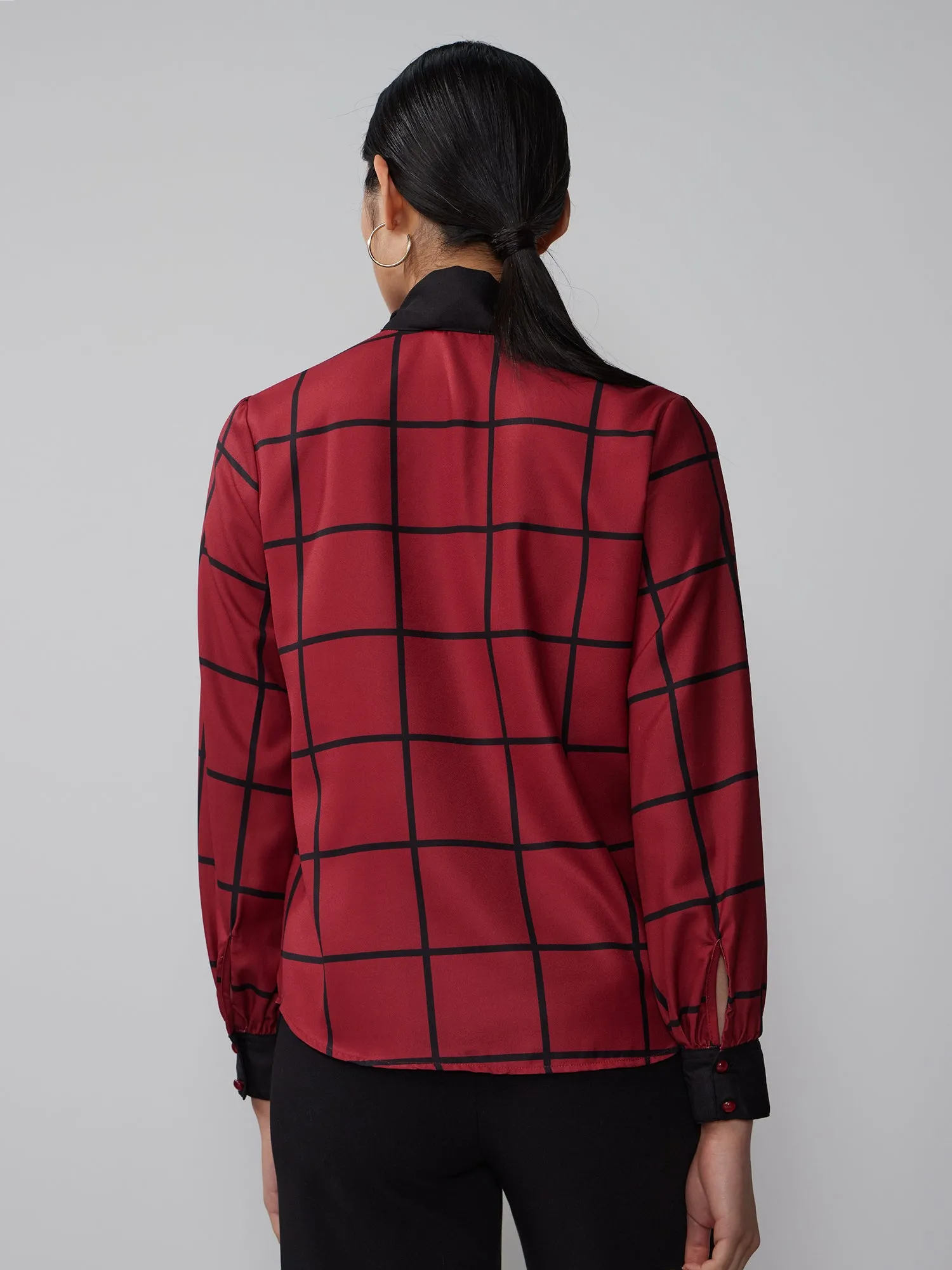 Long Sleeve Windowpane Blouse
