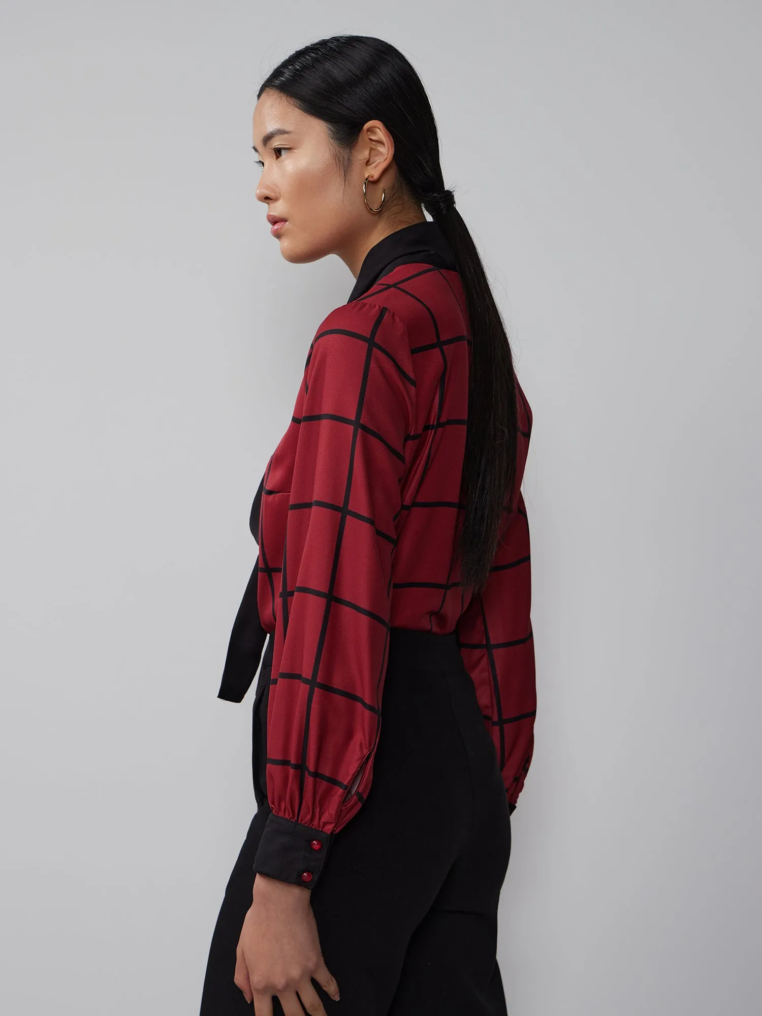 Long Sleeve Windowpane Blouse