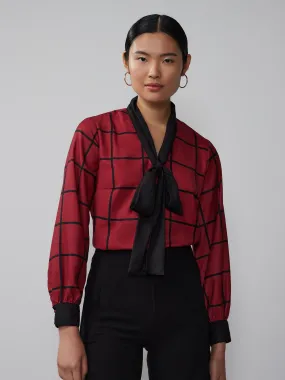 Long Sleeve Windowpane Blouse