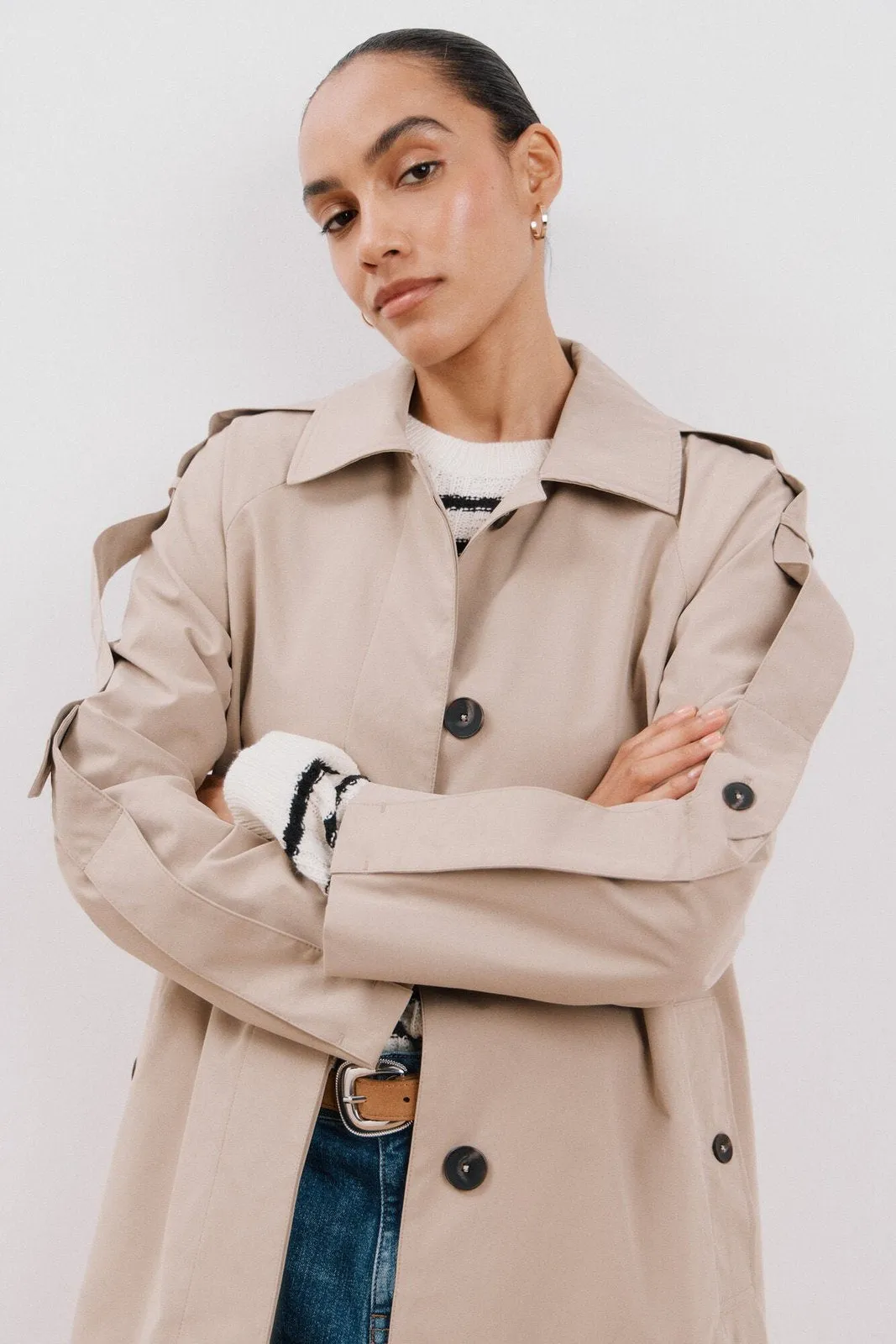 Long water-repellent trench coat - Sand