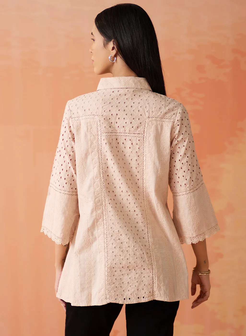Mehreen Peach Dust Embroidered Schiffli Kurti For Women
