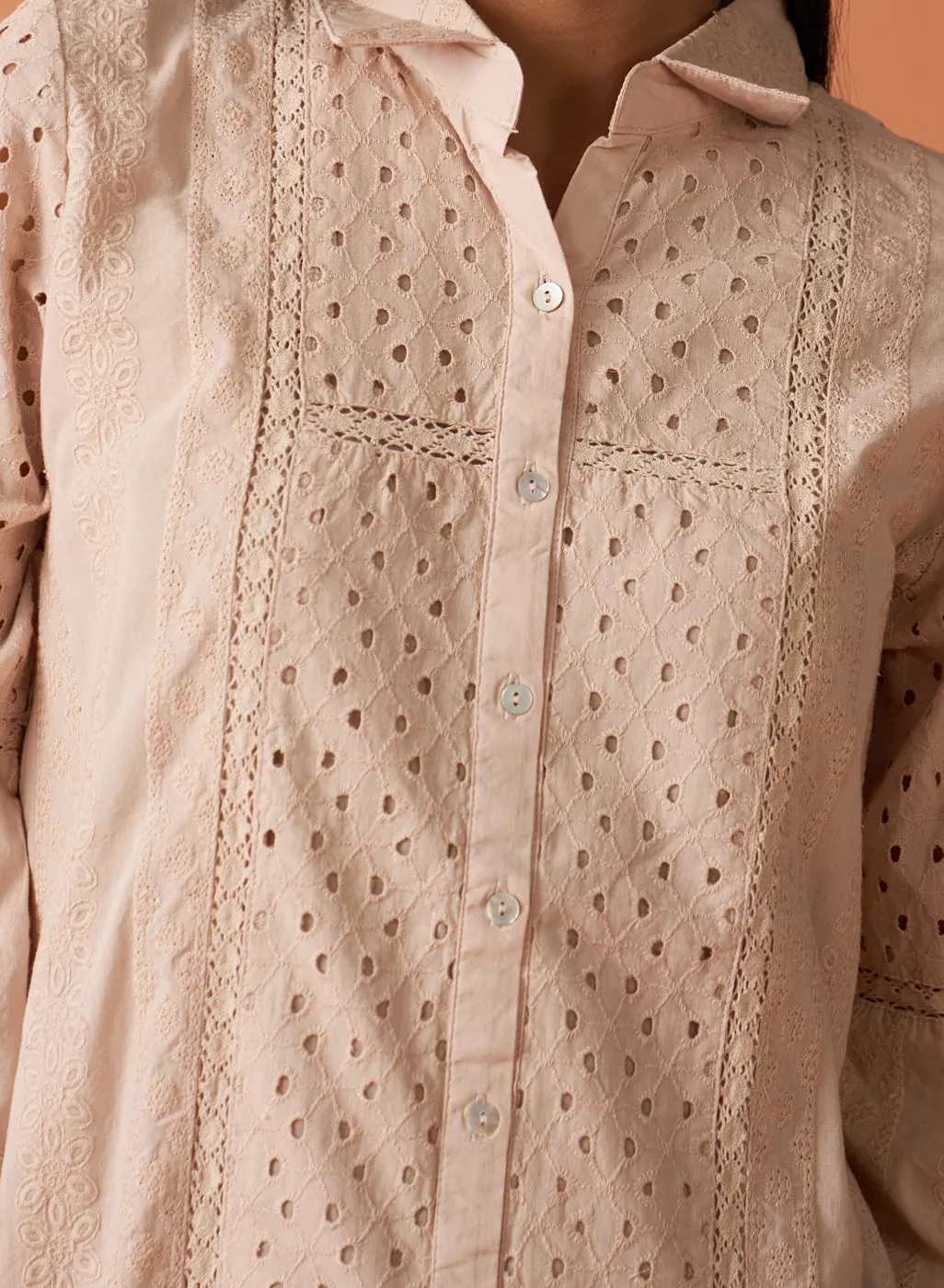 Mehreen Peach Dust Embroidered Schiffli Kurti For Women