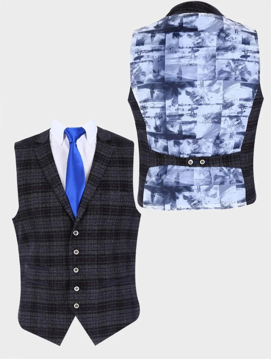 Men's Tweed Check Slim Fit Blazer - COSTELLO Black - Black