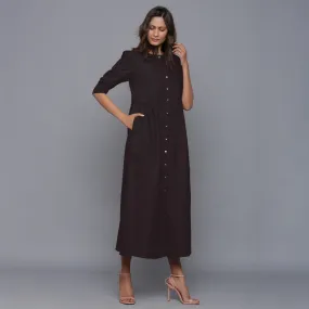 Moonlight Black Warm Cotton Flannel Gathered Maxi Dress