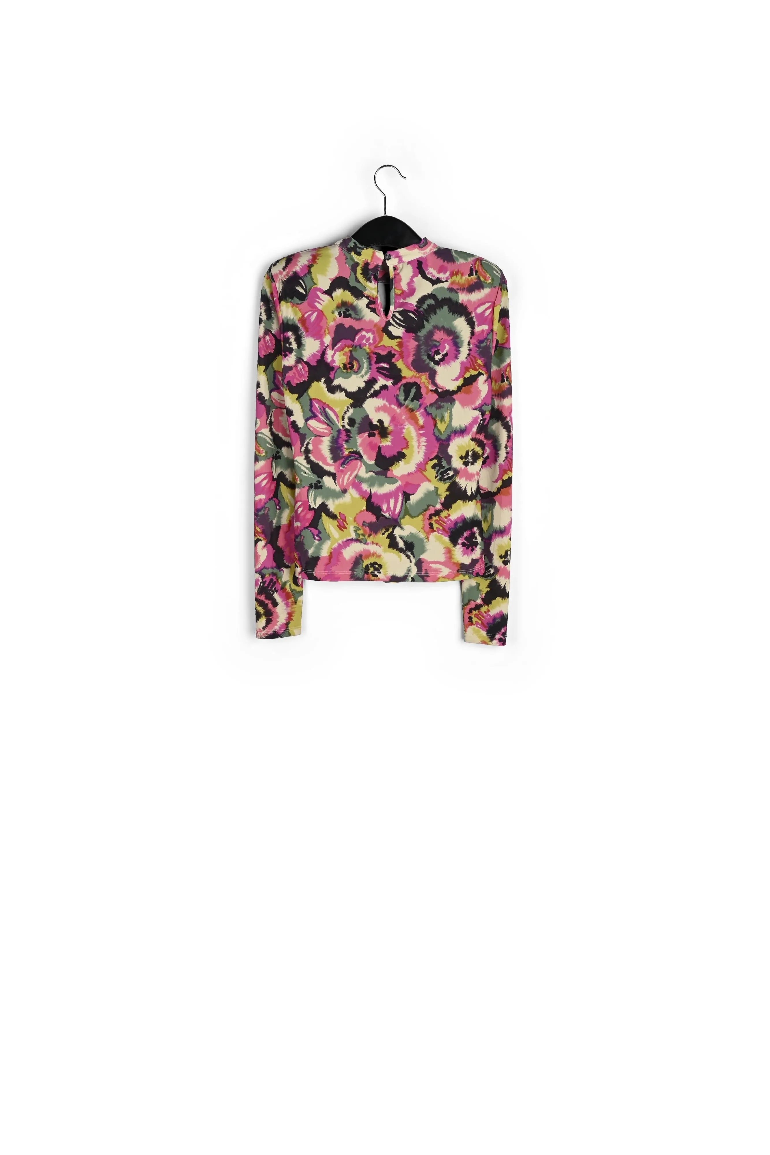 Multicolor floral-print mock neck top