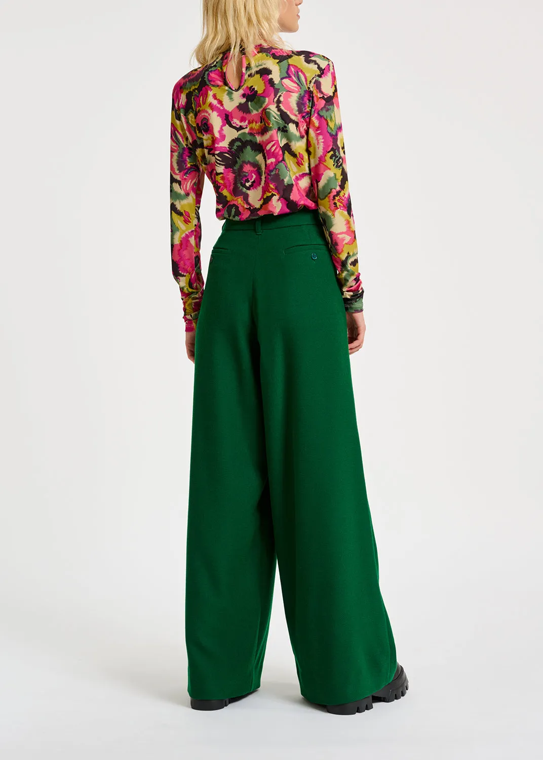 Multicolor floral-print mock neck top