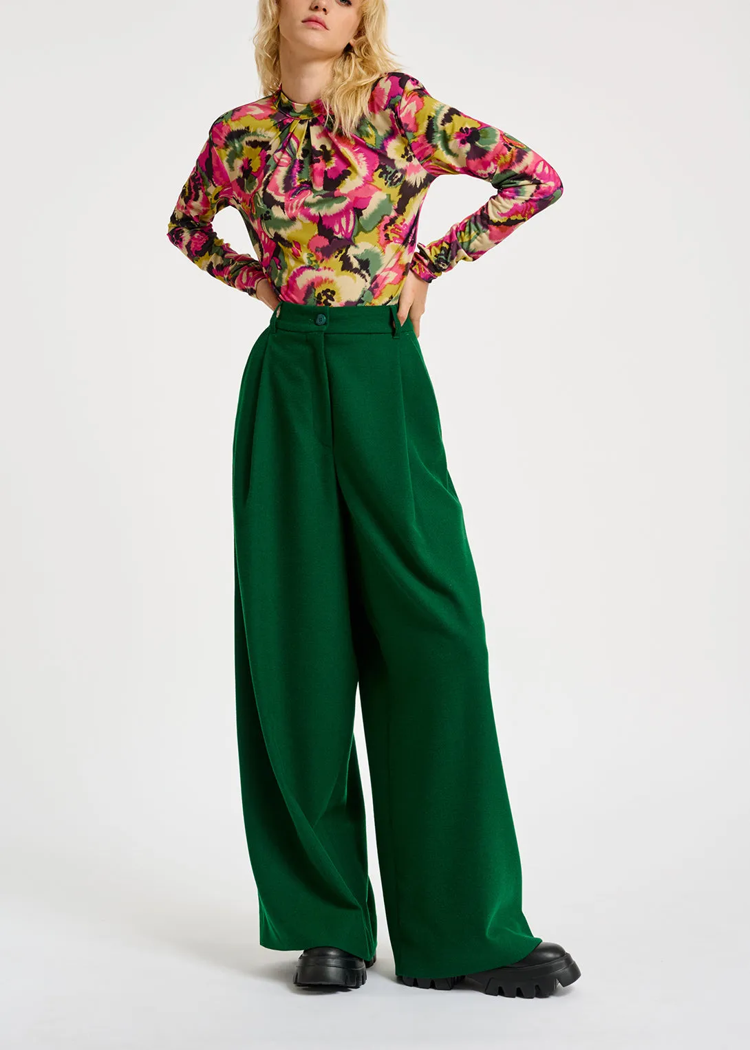 Multicolor floral-print mock neck top