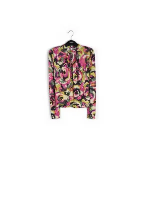Multicolor floral-print mock neck top