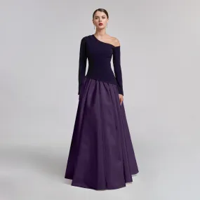One-Shoulder Purple Crepe and Taffeta Ball Gown