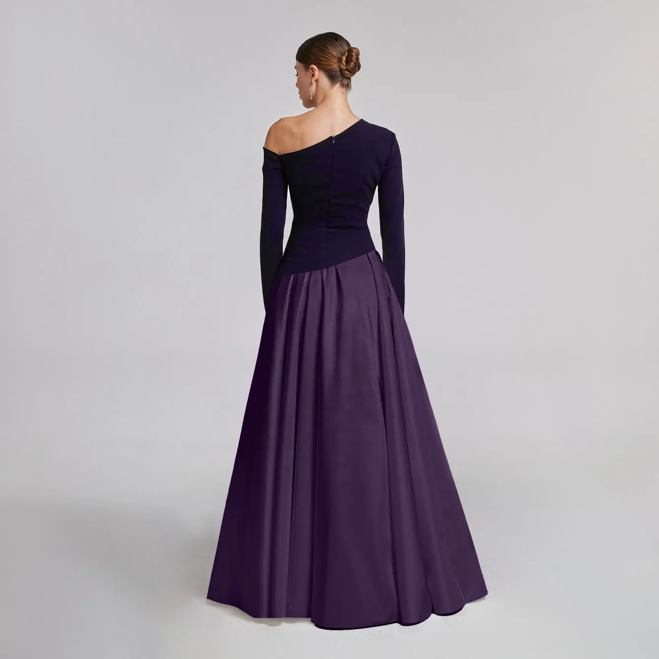 One-Shoulder Purple Crepe and Taffeta Ball Gown