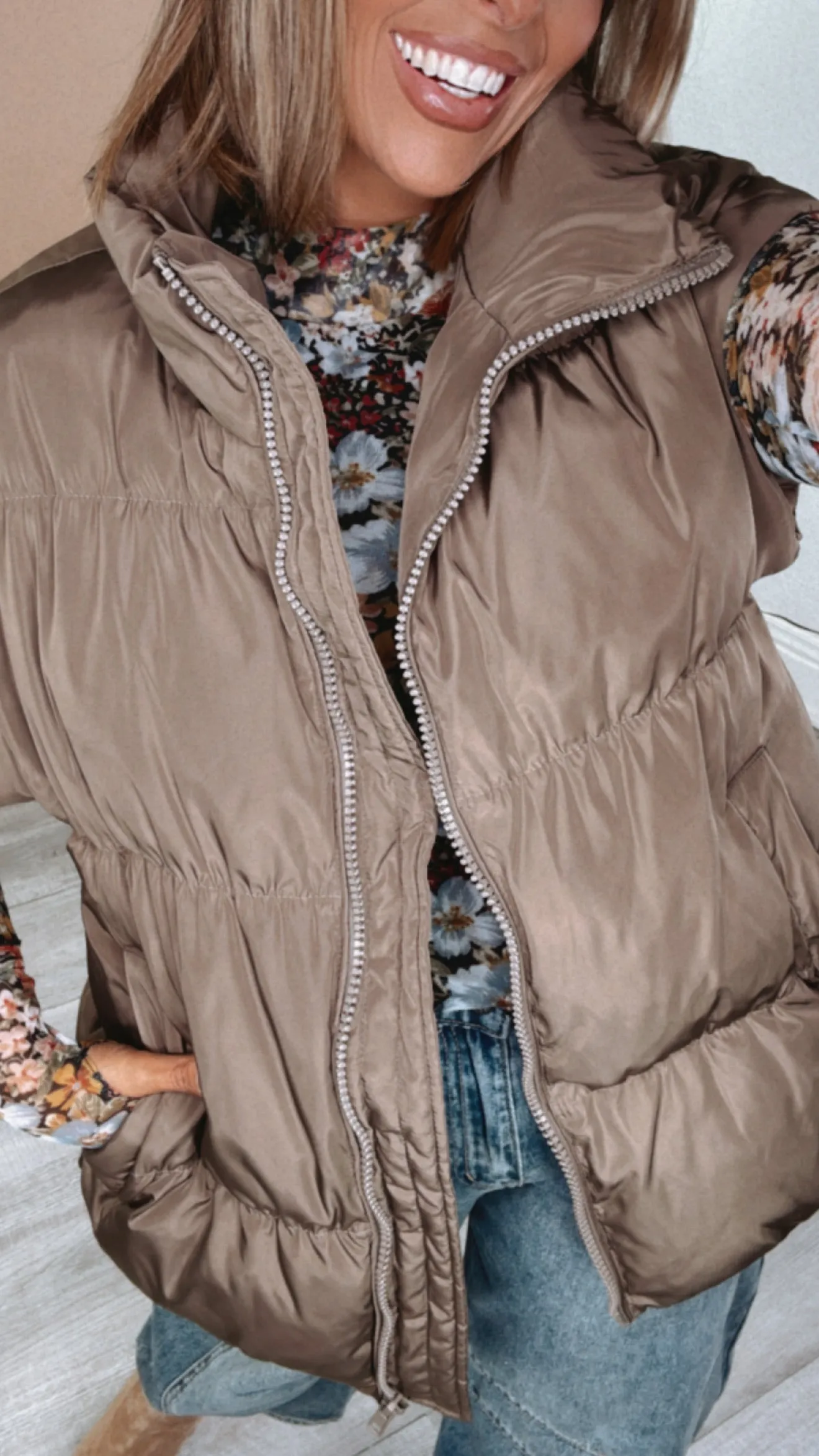 Over Sized Puffer Vest, Brown