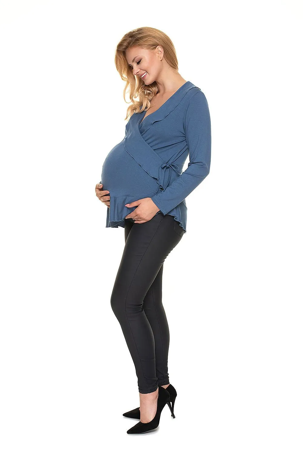 PEEKABOO Viscose Maternity Wrap Blouse with Ruffle Details Made in Poland